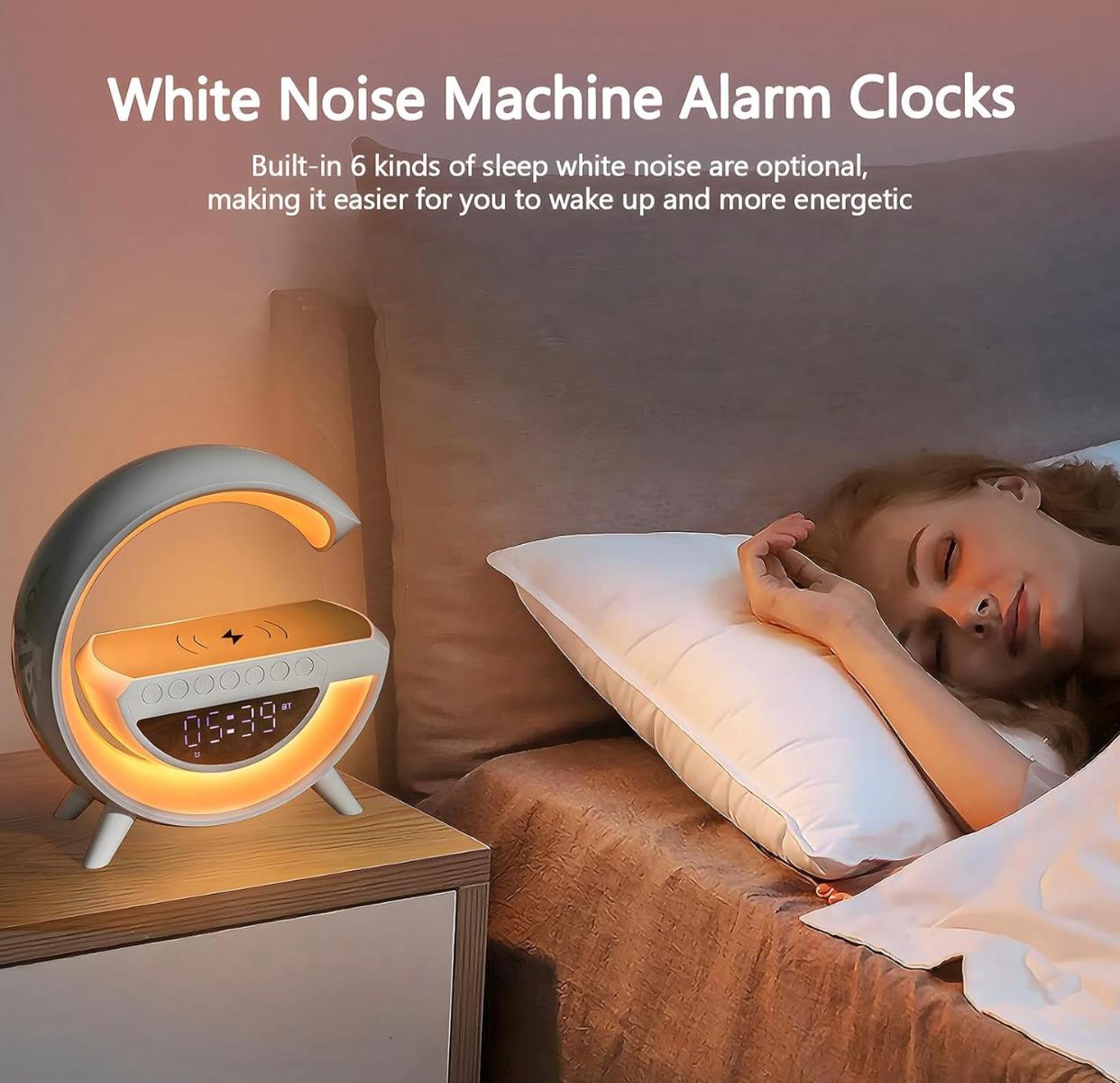 G-shape Multifunctional Lamp &alarm clock with Bluetooth Speaker and Wireless Charging,6 in 1